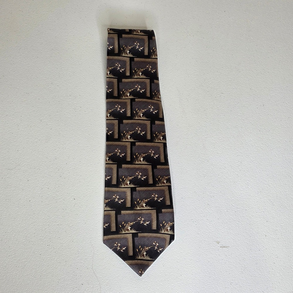 American Lifestyle Necktie Men Black Silk Duck Hunting Scene Novelty Office